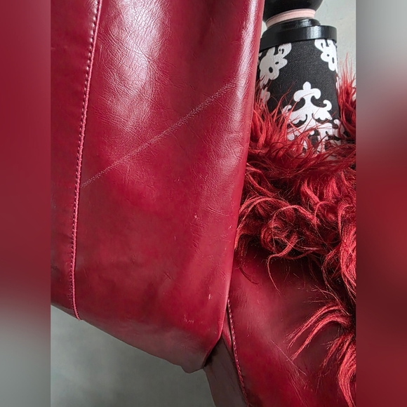 90's 00's Vintage Red Faux Leather Crop Penny Lane Y2k Jacket Fuzzy Sz S - Picture 8 of 16